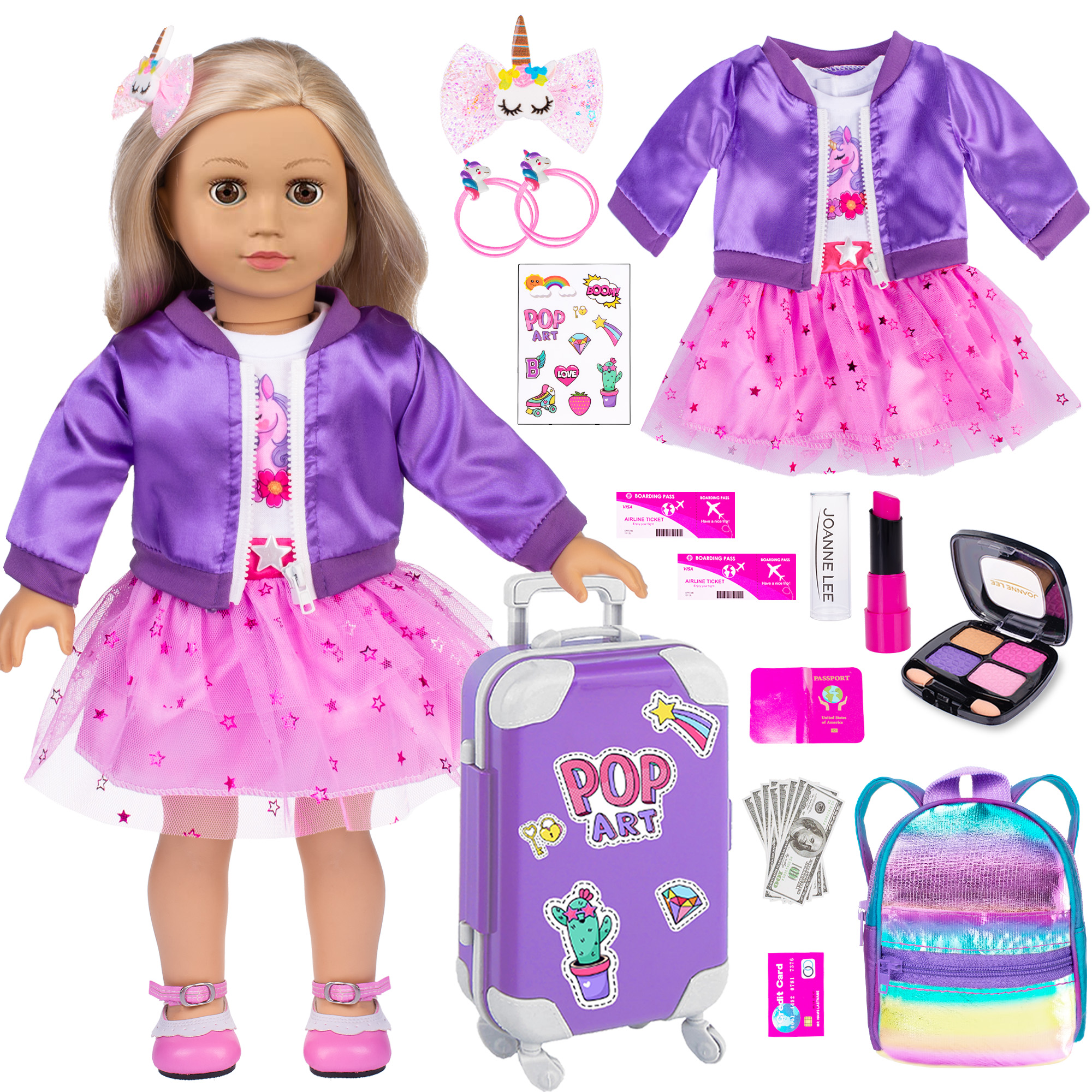 Amazon.com: ebuddy 18 Inch Doll Clothes and Travel Accessories Set